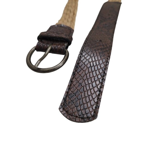 Vintage 80s 90s Women\'s Skinny  Brown Leather Braided Woven Jute Straw Belt main image 6
